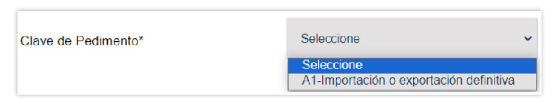 En una factura de ingreso, se deberá llenar el apartado Clave de Pedimento con la opción predeterminada. Esta es la única opción que actualmente el SAT da.